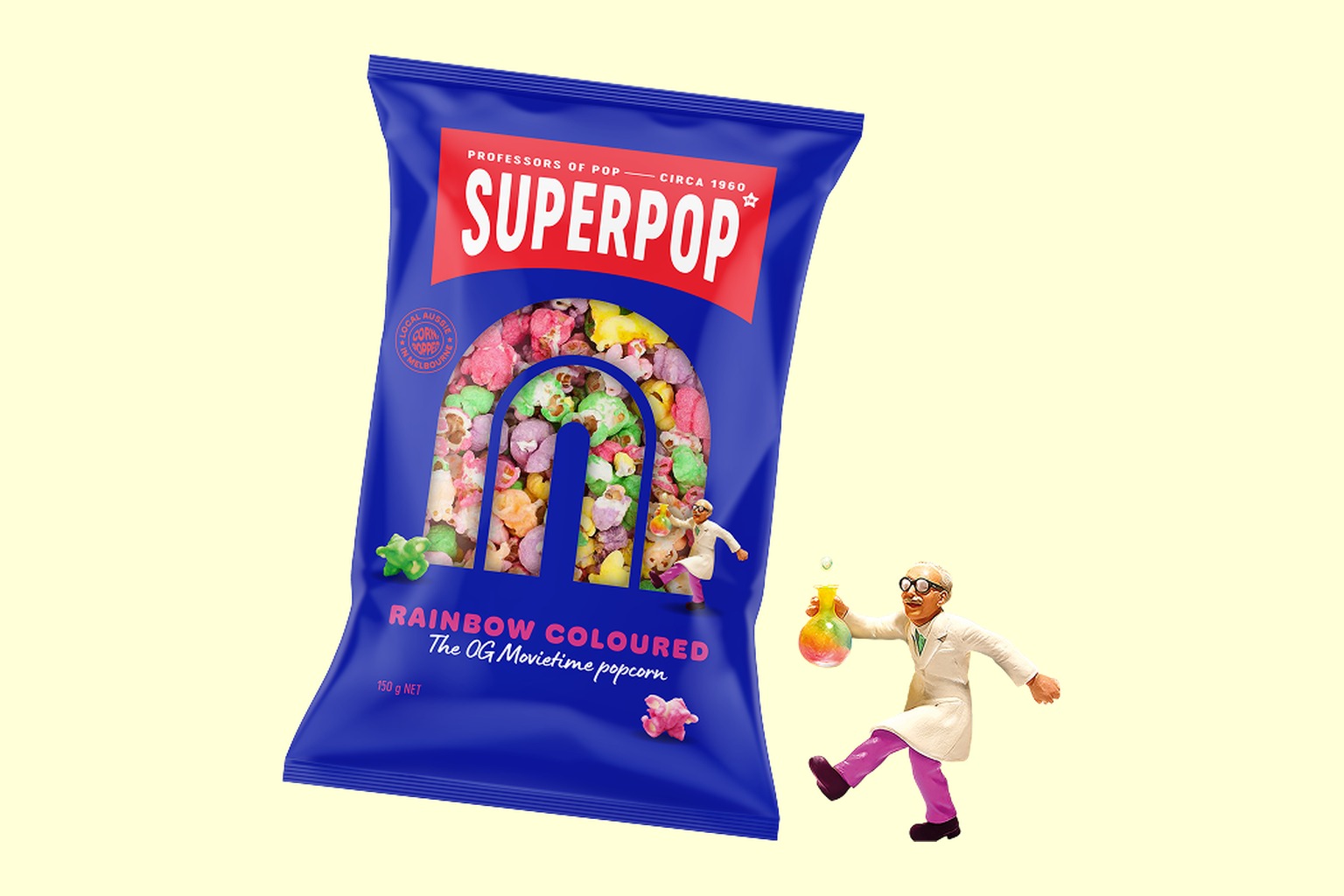 The Superpop Rainbow Coloured Popcorn 150g pack